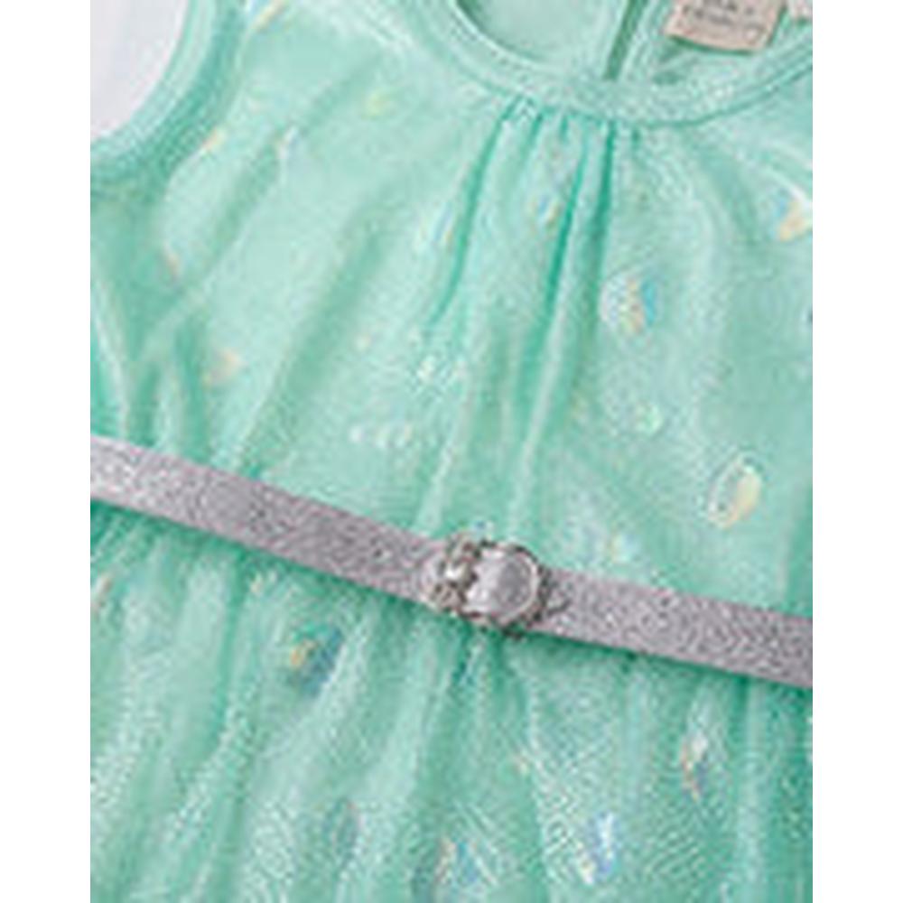 Saka Designs Girls Turquoise Shimmer Sequinned Fit & Flare Party Dress | Sleeveless Tiered Frock | Birthday & Special Occasion Wear