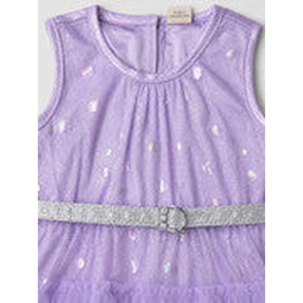 Saka Designs Girls Lavender Shimmer Sequinned Fit & Flare Party Dress | Sleeveless Tiered Frock | Birthday & Special Occasion Wear