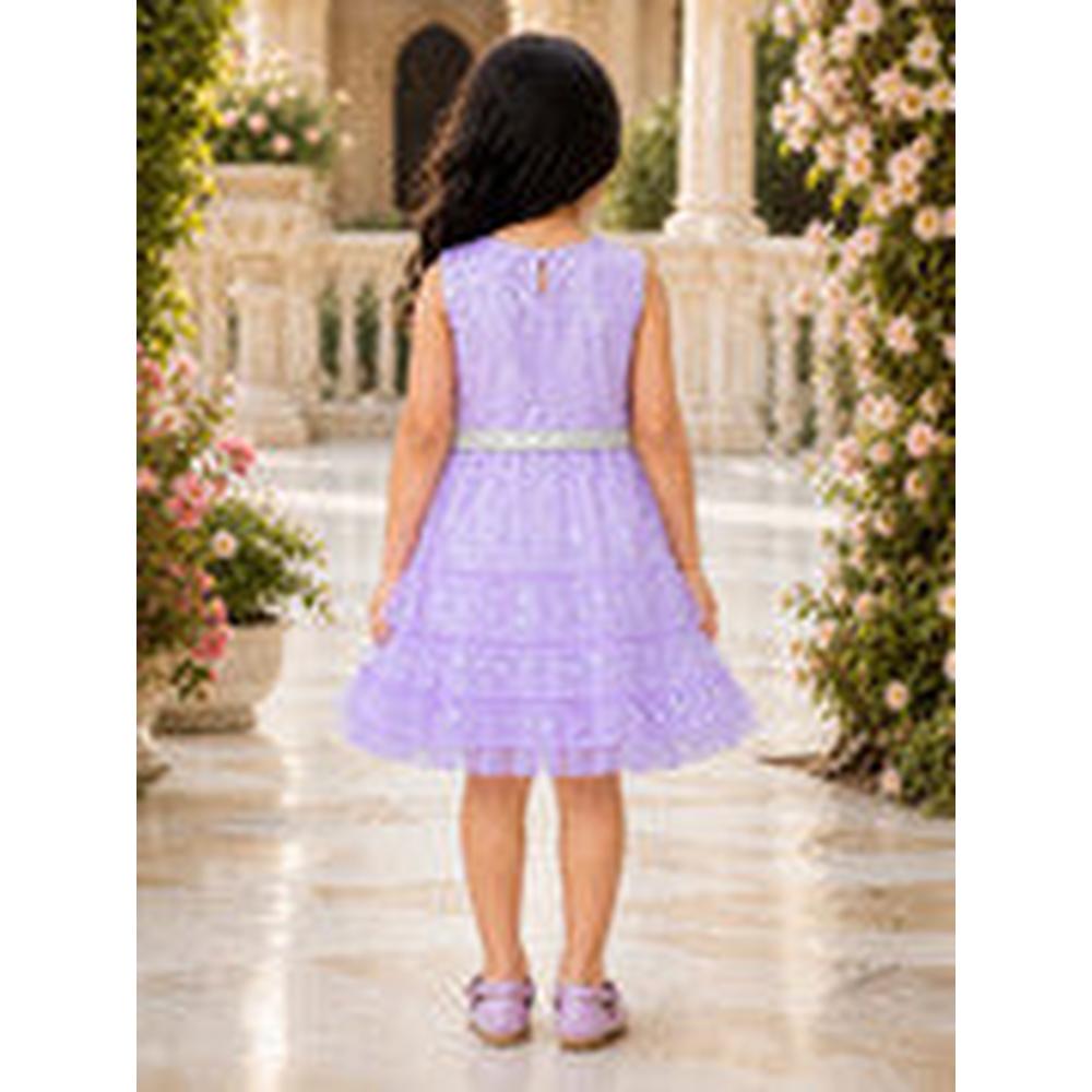Saka Designs Girls Lavender Shimmer Sequinned Fit & Flare Party Dress | Sleeveless Tiered Frock | Birthday & Special Occasion Wear