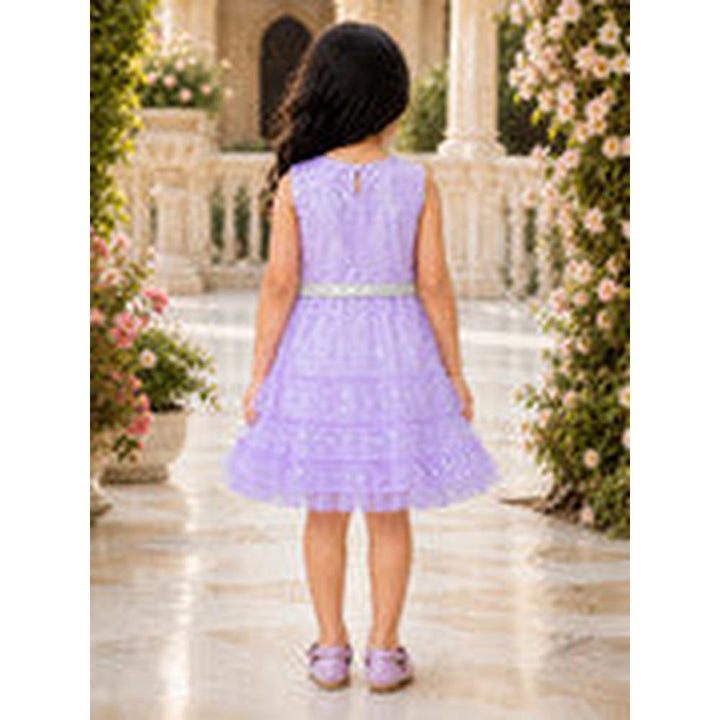 Saka Designs Girls Lavender Shimmer Sequinned Fit & Flare Party Dress | Sleeveless Tiered Frock | Birthday & Special Occasion Wear