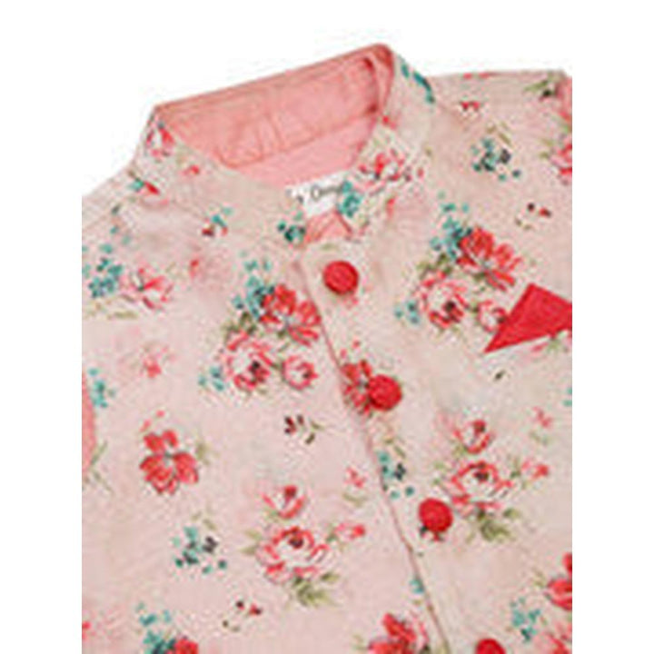 Saka Designs Boys Peach Floral Printed Satin Jacket with Kurta & Pyjama Set | Traditional Ethnic Wear | Festive & Wedding Outfit