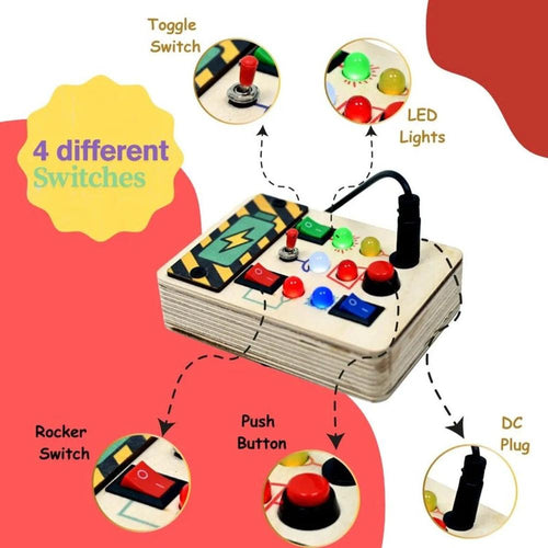Timgloo Plug & Play Montessori Busy Board - Wooden Sensory Toy with Lights & Switches (1-6 Years)