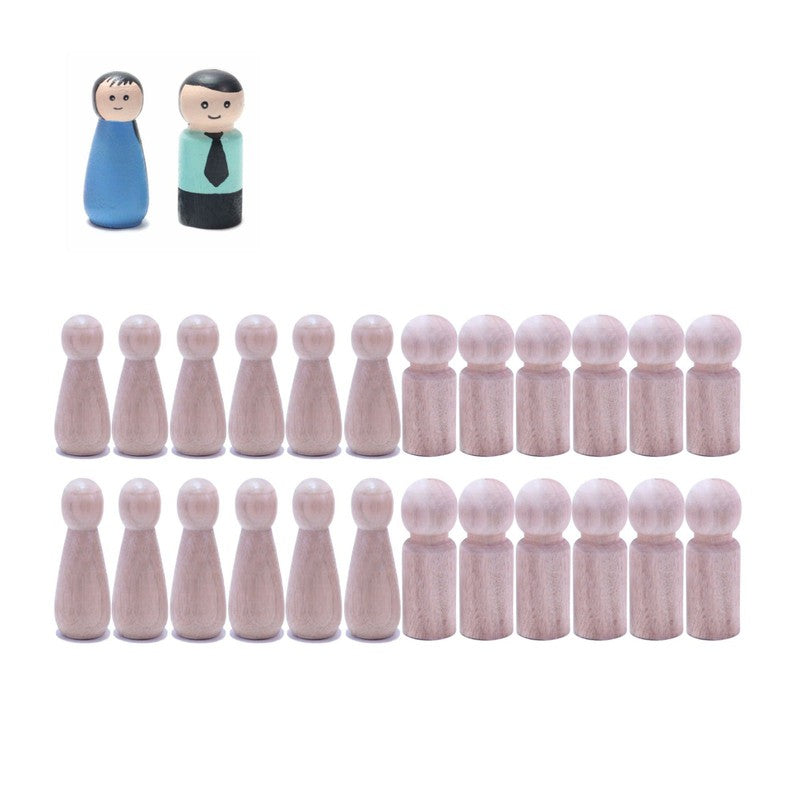 22 Pcs Unfinished & Finished Wooden Peg Doll, 20Pcs Unfinished Wooden Peg Doll + 2 Pcs Free Finished Angel Dolls As Samples for DIY Craft (Size : 53MM)