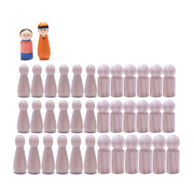 32Pcs Unfinished & Finished Wooden Peg Doll , 30Pcs Unfinished Wooden Peg Doll + 2 Pcs Free Finished Angel Dolls As Samples for DIY Craft (Size : 53MM)