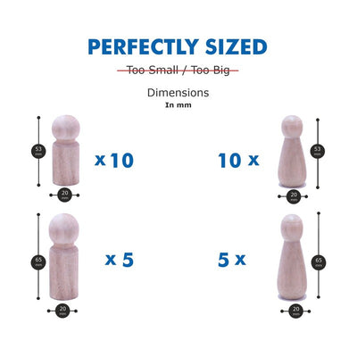 22 Pcs Unfinished & Finished Wooden Peg Doll, 20Pcs Unfinished Wooden Peg Doll + 2 Pcs Free Finished Angel Dolls As Samples for DIY Craft (Size : 53MM)