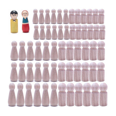 52Pcs Unfinished & Finished Wooden Peg Doll , 50Pcs Unfinished Wooden Peg Doll + 2 Pcs Free Finished Angel Dolls As Samples for DIY Craft (Size : 53MM)