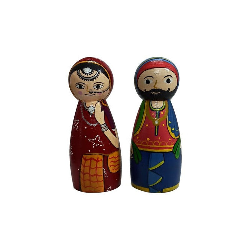 Handcrafted & Multicolored Wooden Punjabi Couple