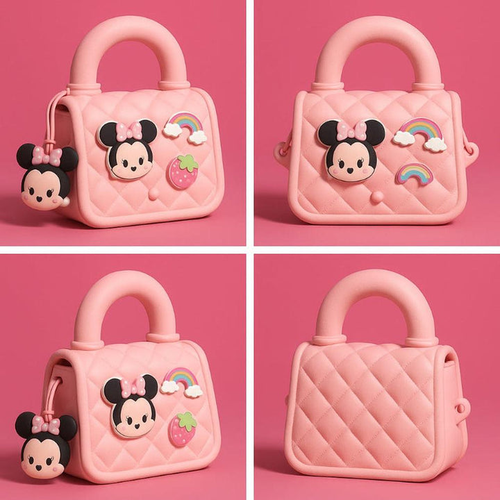 Quilted Pink Handbag with Charms - Cute Cartoon Shoulder Bag (4-8 Years) | Assorted Colors