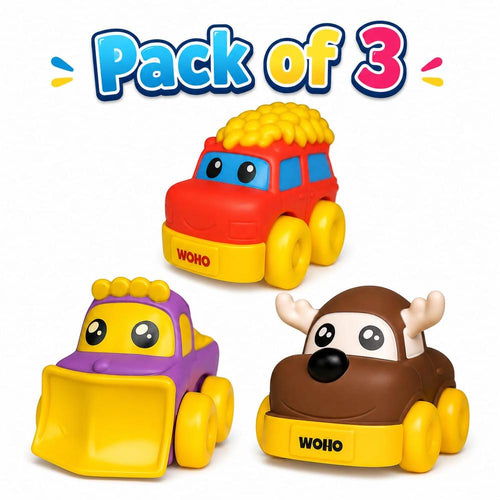 Woot Hoot Pack of 3 Cuddle Cruisers Soft Squeezy Cars | Assorted Colors
