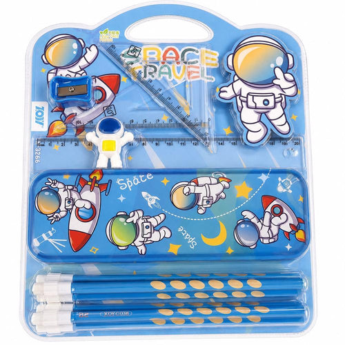 Space Theme Stationery Gift | Pencil Box Kit with Pencils, Rulers & Sharpener for Kids & Students