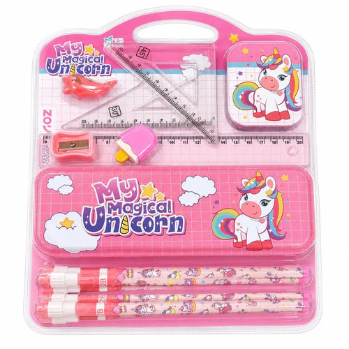 Unicorn Theme Stationery Gift | Pencil Box Kit with Pencils, Rulers & Sharpener for Kids & Students