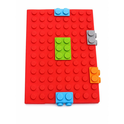 Red A5 Building Blocks Notebook | Block Pattern Cover Diary with Ruled Pages for School, Writing & Kids Activities | Creative Stationery Gift for Boys & Girls