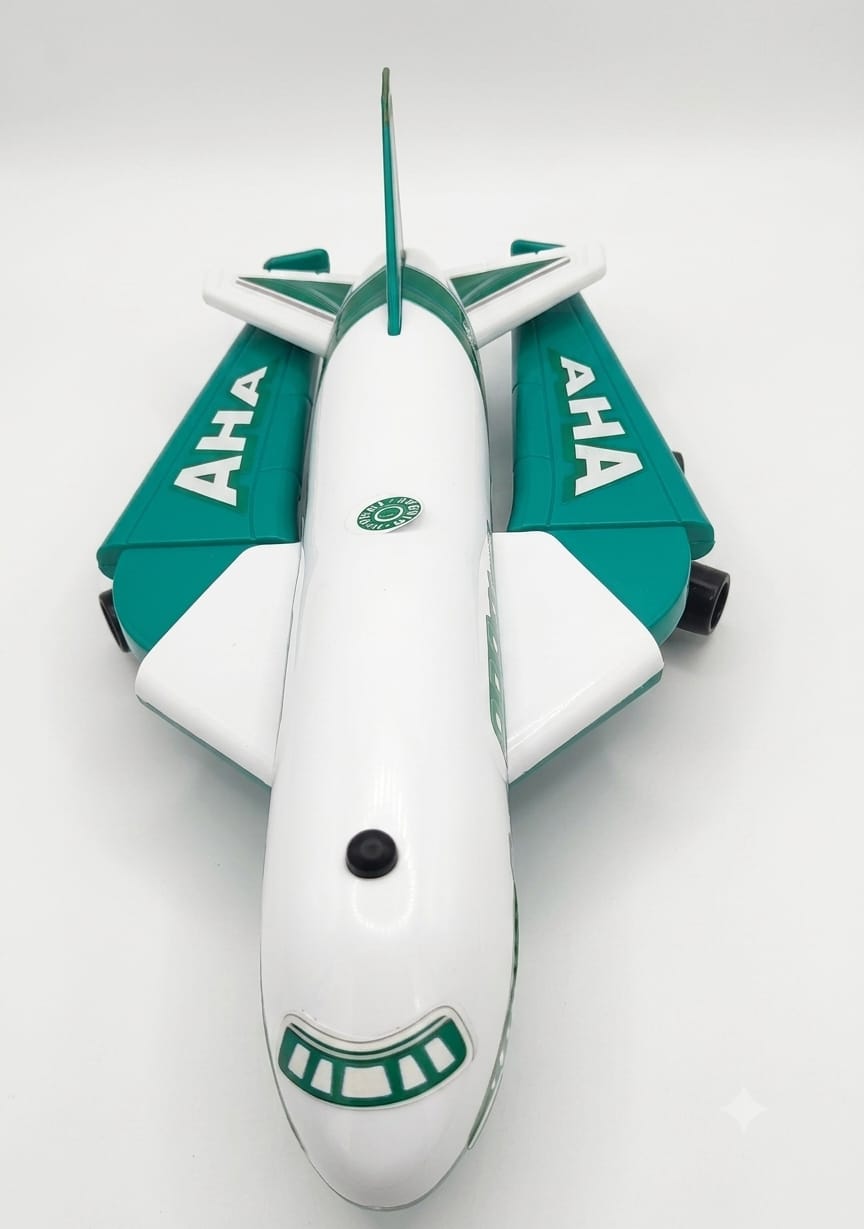 UA Toys Hindal AHA Aeroplane Toy | Friction Powered Airplane with Sound | Openable Wings- White & Green