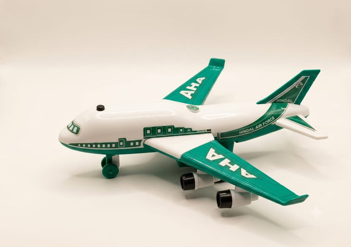 UA Toys Hindal AHA Aeroplane Toy | Friction Powered Airplane with Sound | Openable Wings- White & Green