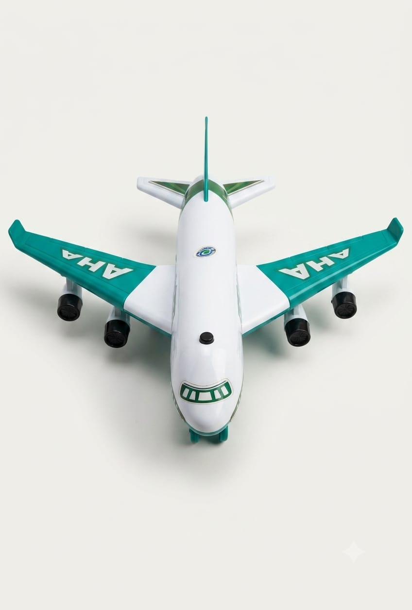 UA Toys Hindal AHA Aeroplane Toy | Friction Powered Airplane with Sound | Openable Wings- White & Green