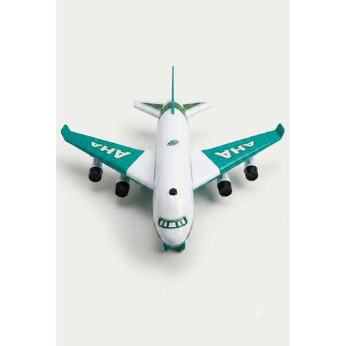 UA Toys Hindal AHA Aeroplane Toy | Friction Powered Airplane with Sound | Openable Wings- White & Green