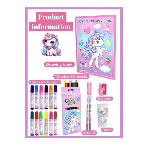 Unicorn Art & Craft Drawing and Coloring Kit | Creative Activity Set for Kids | All-in-One Art & Colouring Kit