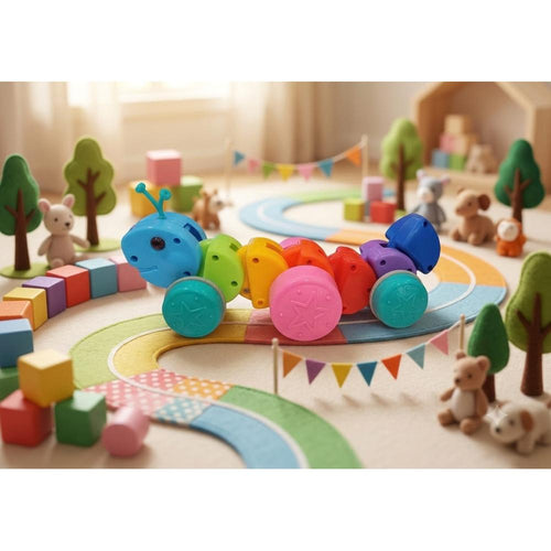 UA Toys Pull-Along Colorful Caterpillar Toy with Rolling Star Wheels - Multicolor