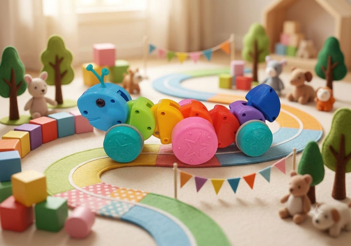 UA Toys Pull-Along Colorful Caterpillar Toy with Rolling Star Wheels - Multicolor