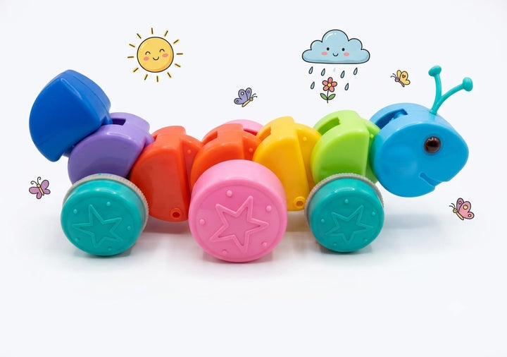 UA Toys Pull-Along Colorful Caterpillar Toy with Rolling Star Wheels - Multicolor