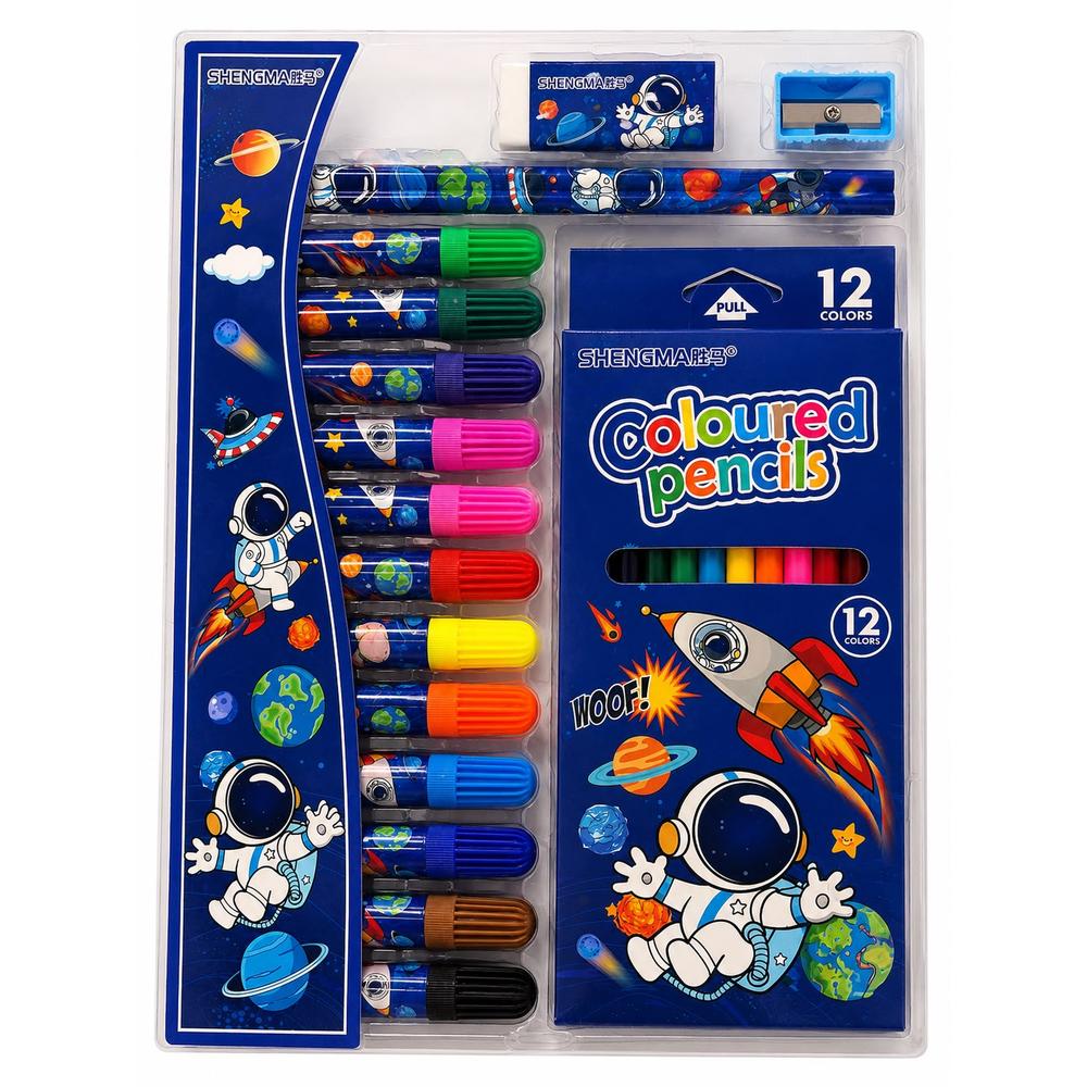 Space Theme Art & Craft Drawing and Coloring Kit | Creative Activity Set for Kids | All-in-One Art & Colouring Kit