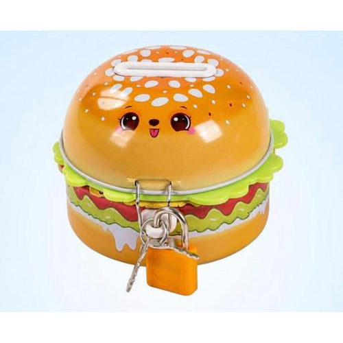 Burger Shape Money Bank with Lock & Key | Cute Coin Saving Piggy Bank for Kids