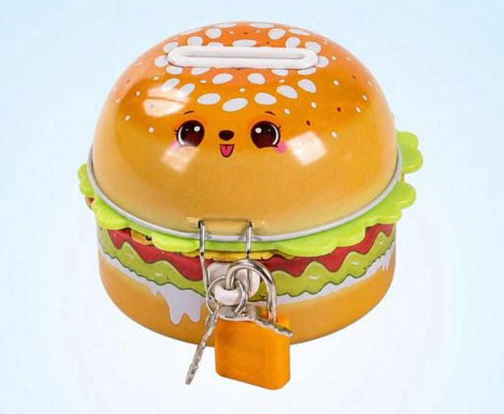 Burger Shape Money Bank with Lock & Key | Cute Coin Saving Piggy Bank for Kids
