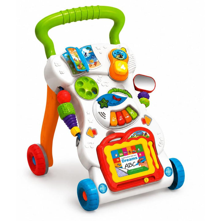 ToyBoi 2-in-1 Musical Activity Walker - Sit & Play and Stand & Walk | Interactive Piano | Drawing Board- Multicolor