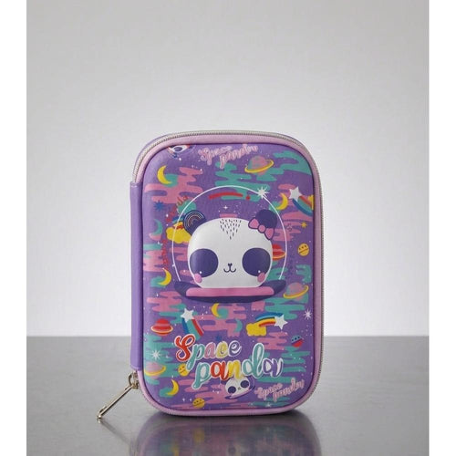 Space Panda Hardtop Pencil Case for Kids - Purple