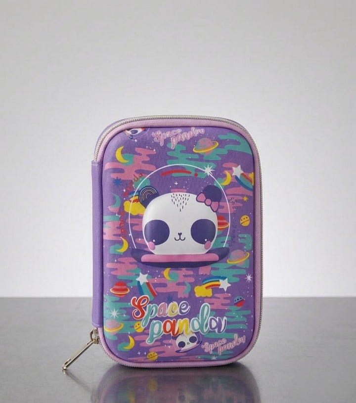 Space Panda Hardtop Pencil Case for Kids - Purple