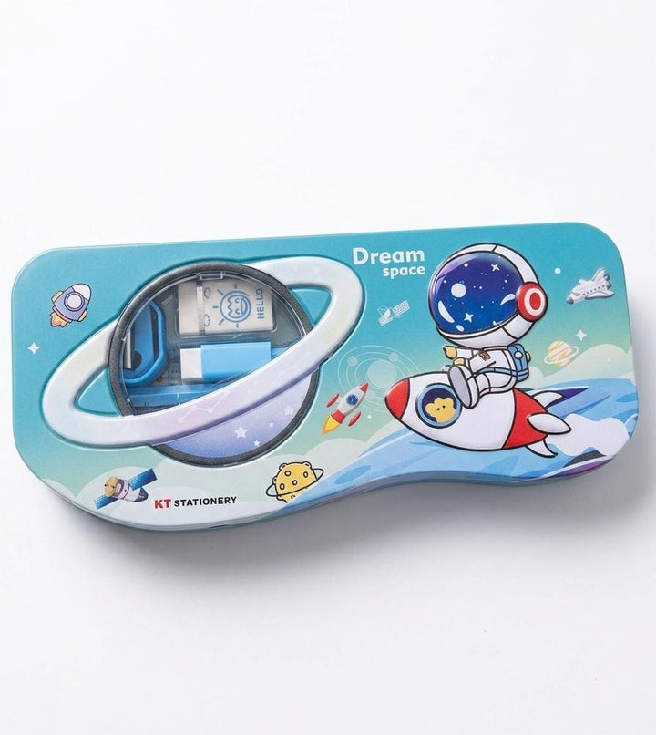 Dream Space Astronaut Metal Pencil Box Set for Kids - Teal