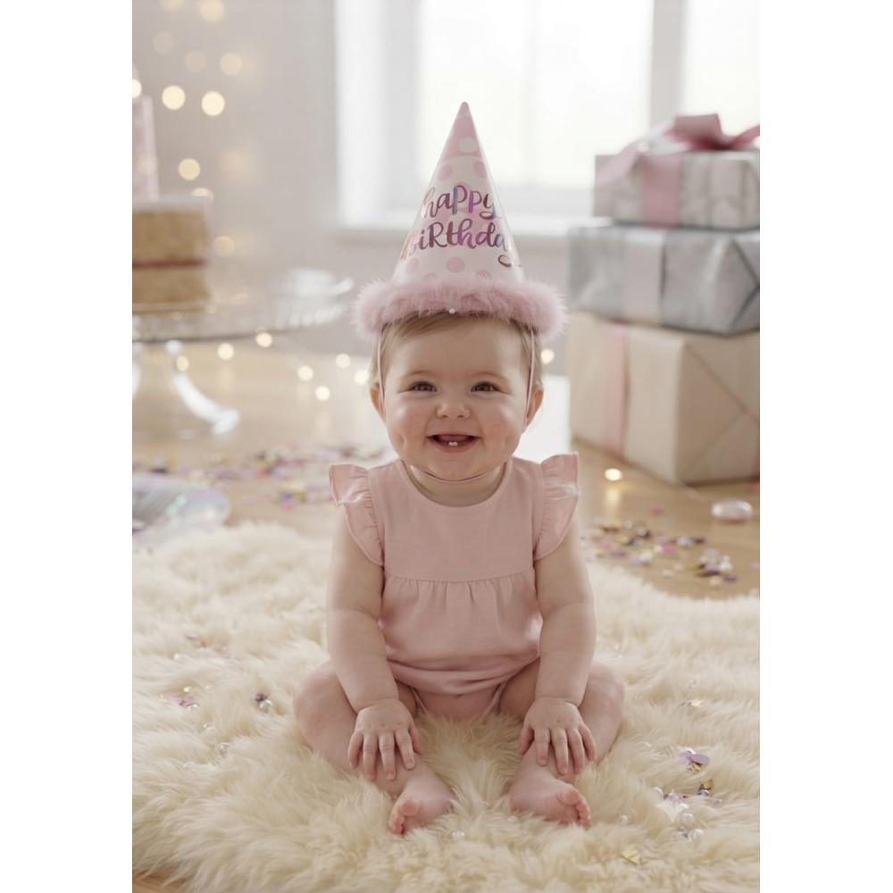 Birthday Party Cone Hats with Elastic Chin Straps (Pack of 6)- Pink
