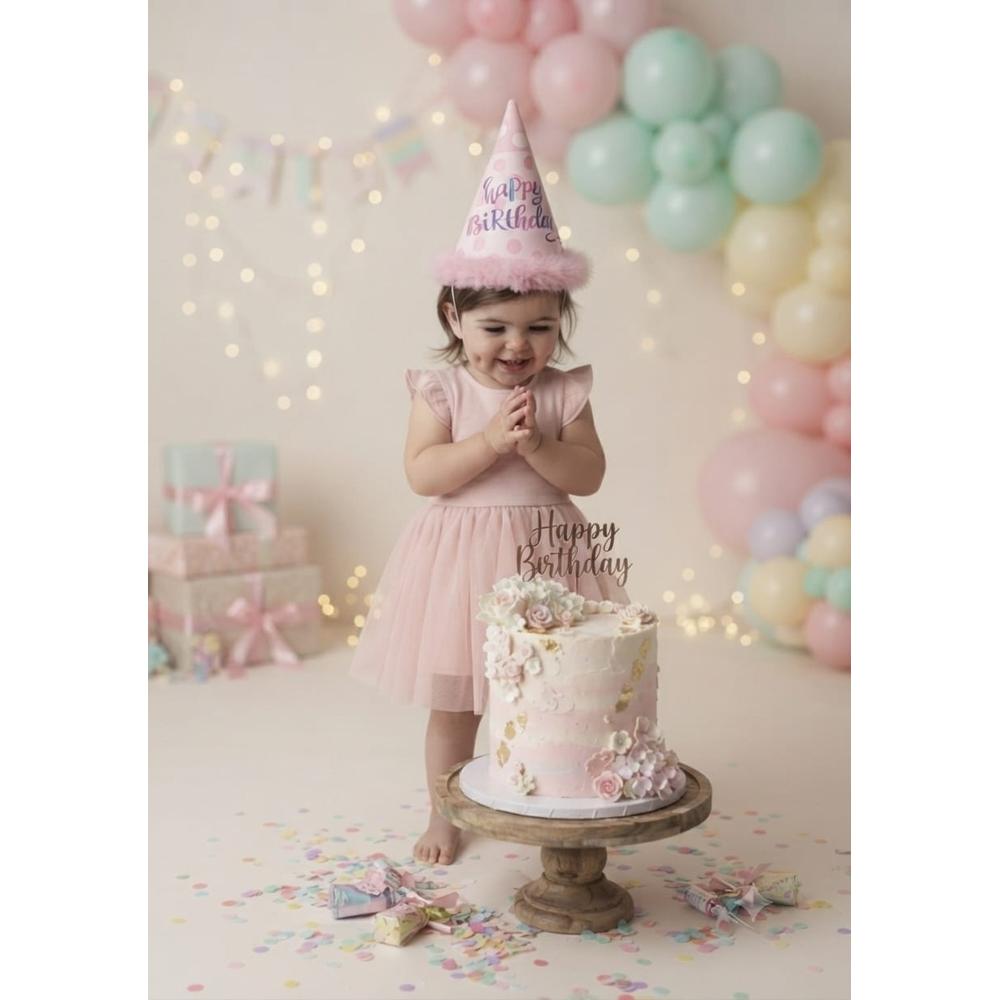 Birthday Party Cone Hats with Elastic Chin Straps (Pack of 6)- Pink