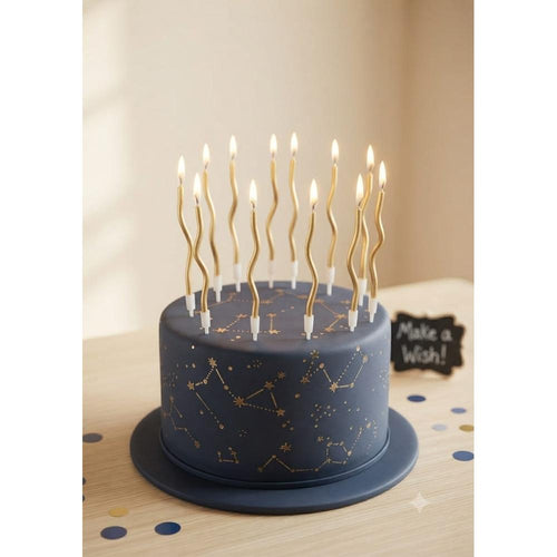 Pack of 2 Metallic Gold Spiral Birthday Cake Candles with Holders - Golden