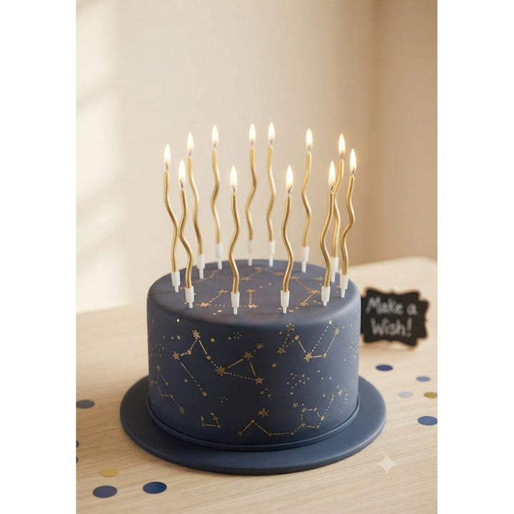 Pack of 2 Metallic Gold Spiral Birthday Cake Candles with Holders - Golden