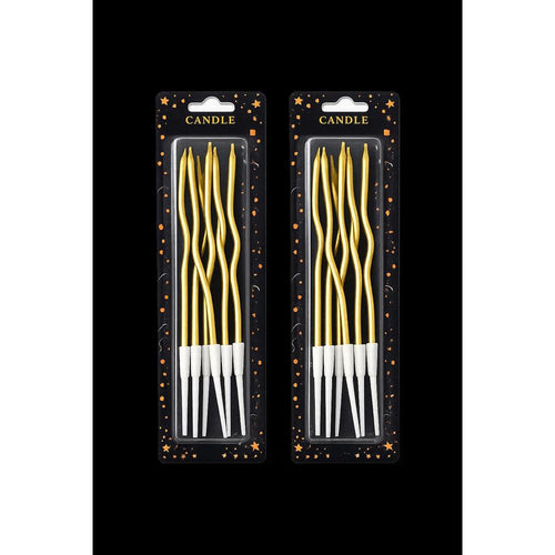 Pack of 2 Metallic Gold Spiral Birthday Cake Candles with Holders - Golden