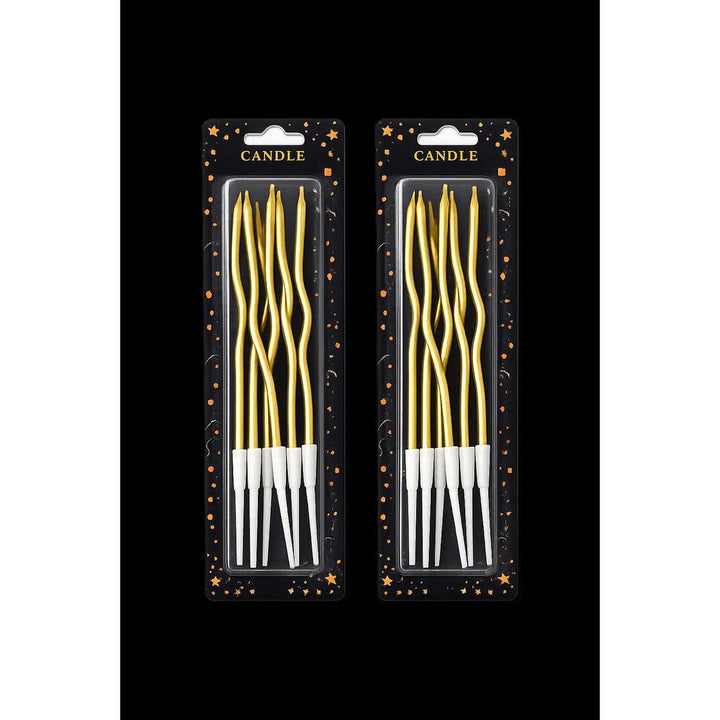 Pack of 2 Metallic Gold Spiral Birthday Cake Candles with Holders - Golden