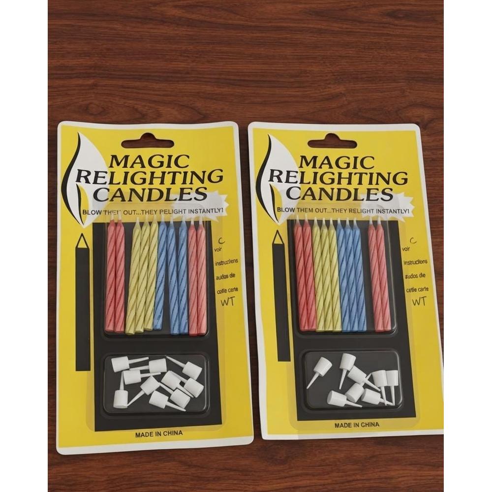 Pack of 2 Magic Relighting Birthday Cake Candles with Holders - Multicolor