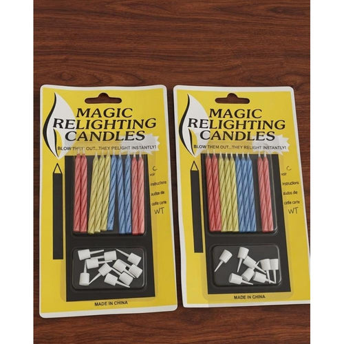 Pack of 2 Magic Relighting Birthday Cake Candles with Holders - Multicolor