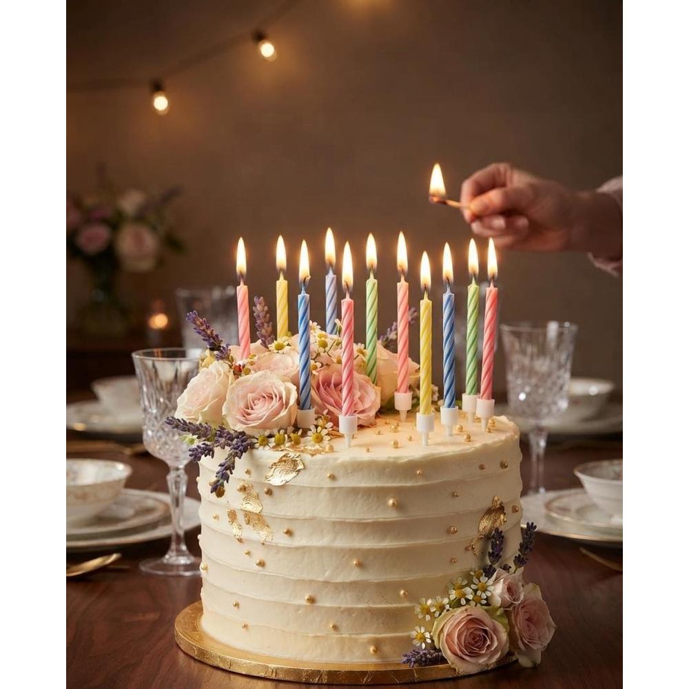 Pack of 2 Magic Relighting Birthday Cake Candles with Holders - Multicolor