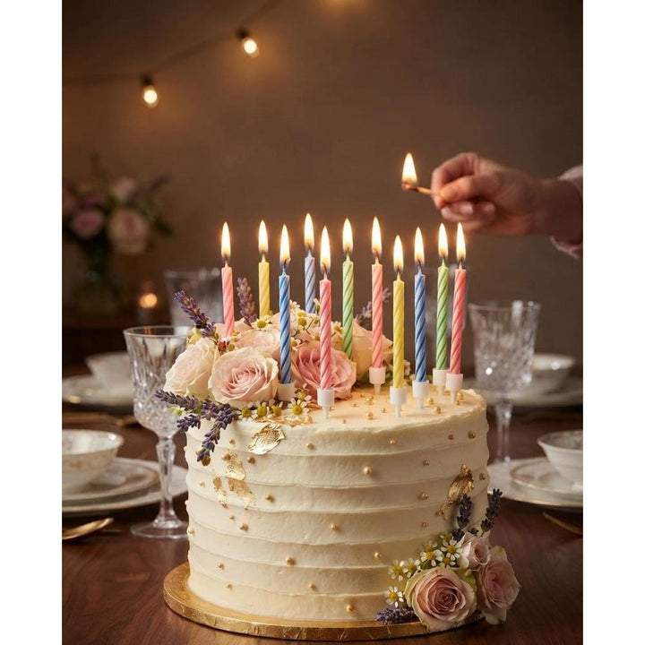 Pack of 2 Magic Relighting Birthday Cake Candles with Holders - Multicolor