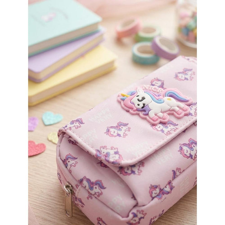 Happy Unicorn Pencil Pouch for Kids - Pink