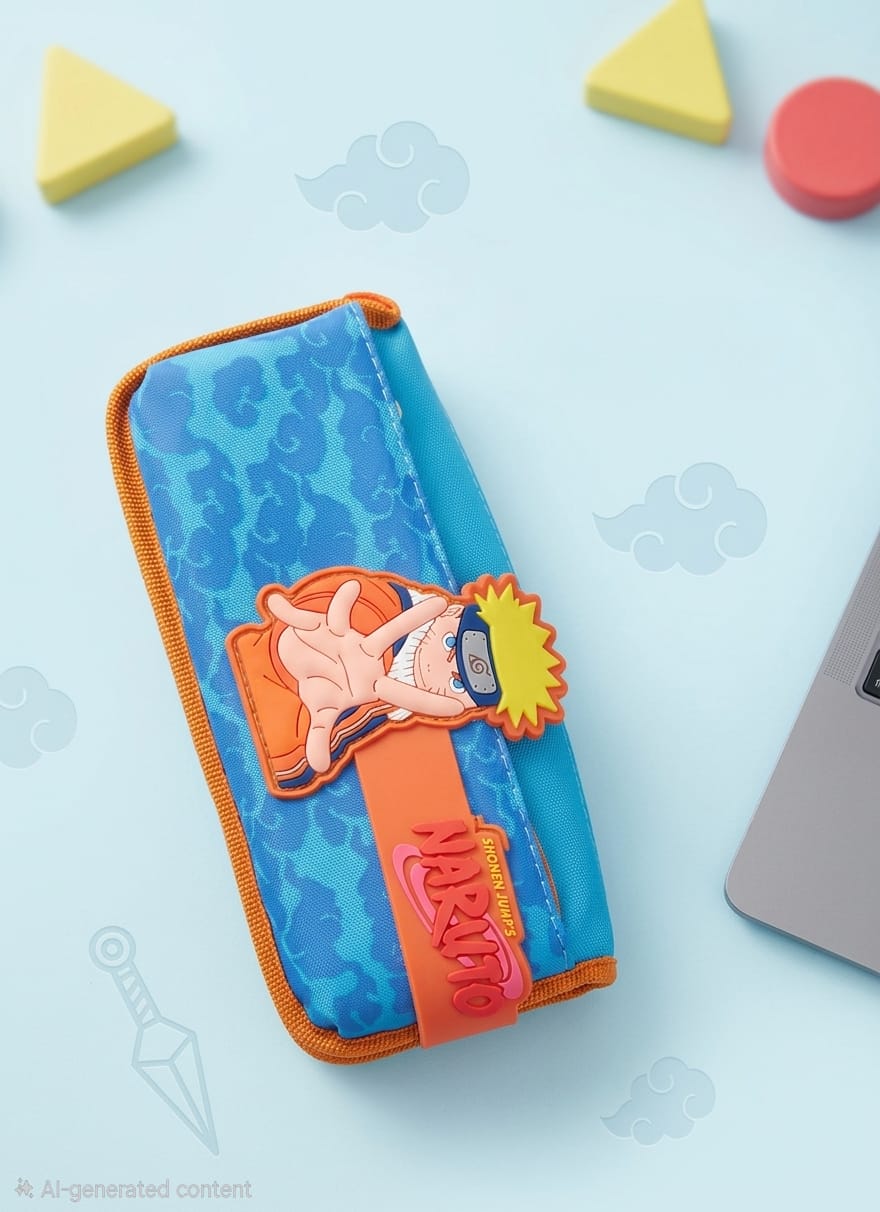 Anime Character Pencil Pouch for Kids - Orange/Blue