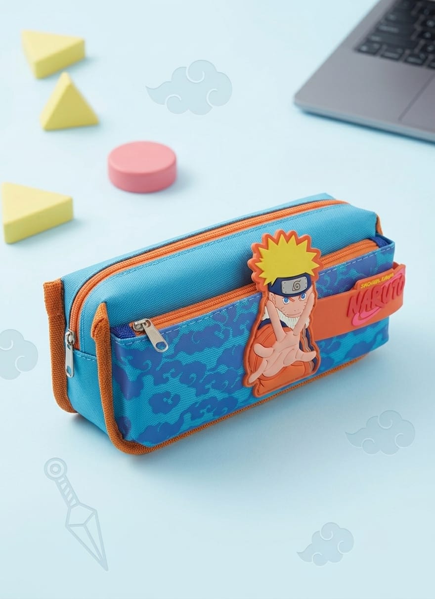 Anime Character Pencil Pouch for Kids - Orange/Blue