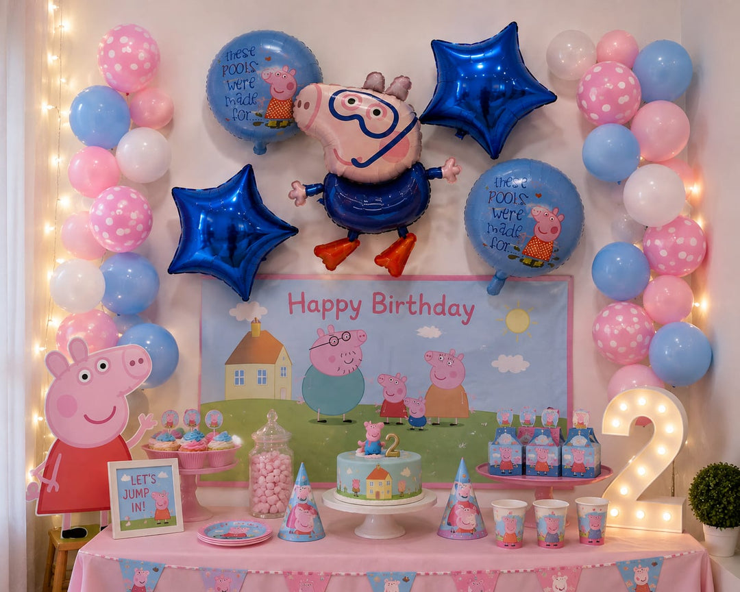 Cartoon Character Foil Balloon Decoration Set (Pack of 5)- Blue