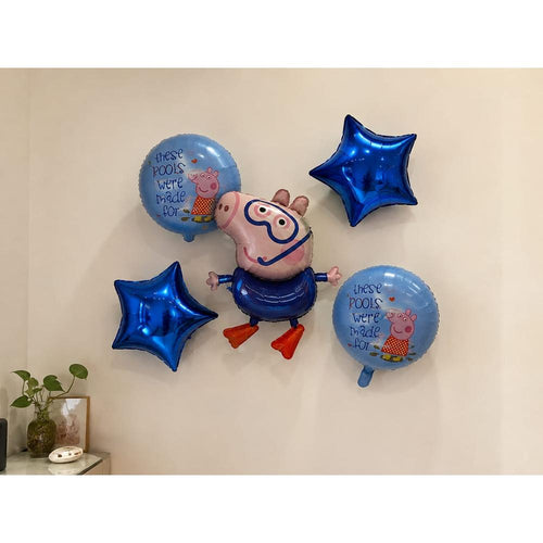 Cartoon Character Foil Balloon Decoration Set (Pack of 5)- Blue