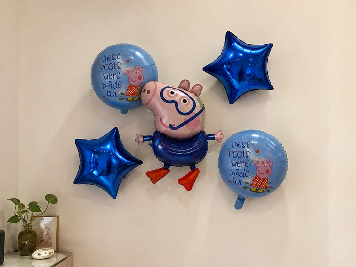 Cartoon Character Foil Balloon Decoration Set (Pack of 5)- Blue