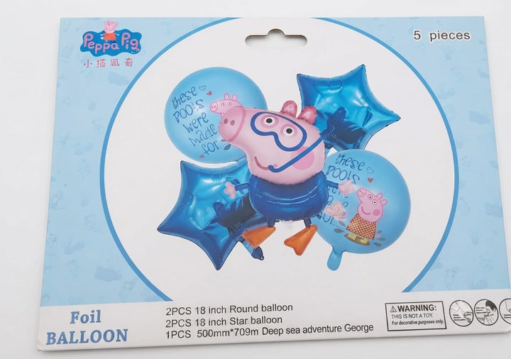 Cartoon Character Foil Balloon Decoration Set (Pack of 5)- Blue