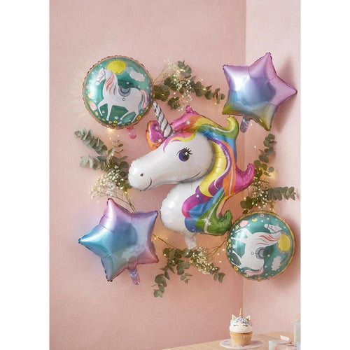Unicorn Foil Balloon Decoration Set (5 Pieces)- Multicolor