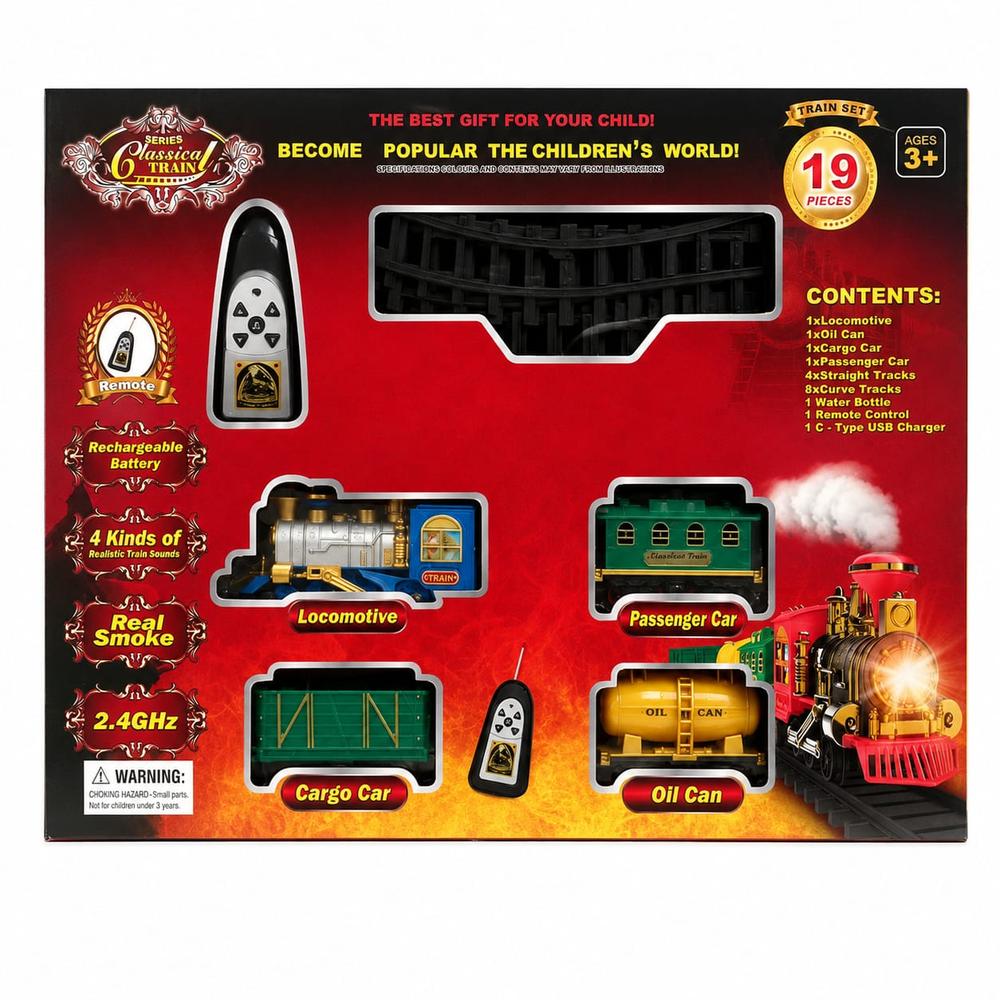 19-Piece Toy Train Set with Remote | Remote-Controlled Railway Play Set for Kids
